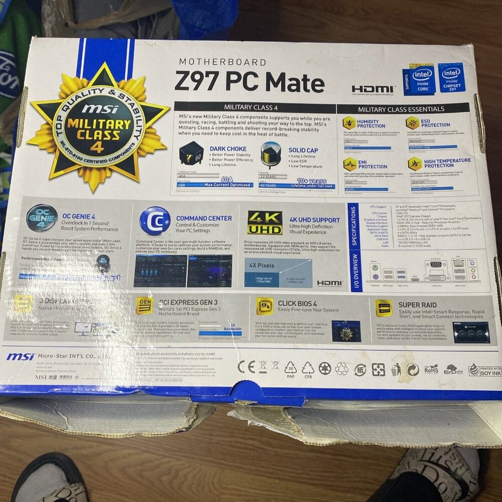 MSI Z97 PC Mate Motherboard w/ I/O Shield, Driver CD, Manual Unused Box Damage - Picture 11 of 11